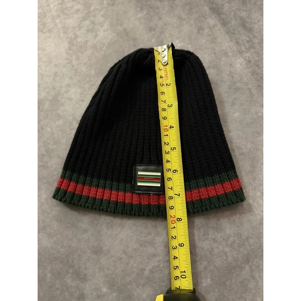 Gucci Men's Black Red/Green Striped Knit Beanie Hat, One Size